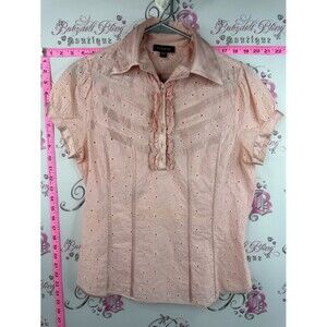 bebe polo shirt rhinestone diamond buttons rare y2k Pink Eyelet Ruffle Polo Top